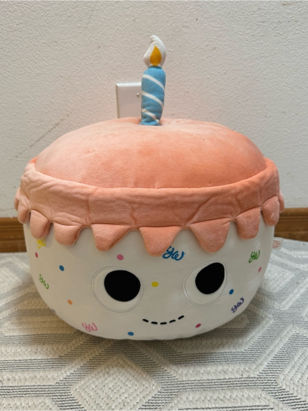 Yummy Plush Birthday large Cake Light Up Plush Pillow Toy - Pink Top, White Base